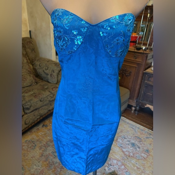 Vintage Scott McClintock Teal Floral Sequin Sweetheart Prom Dress with Bolero - Picture 8 of 14